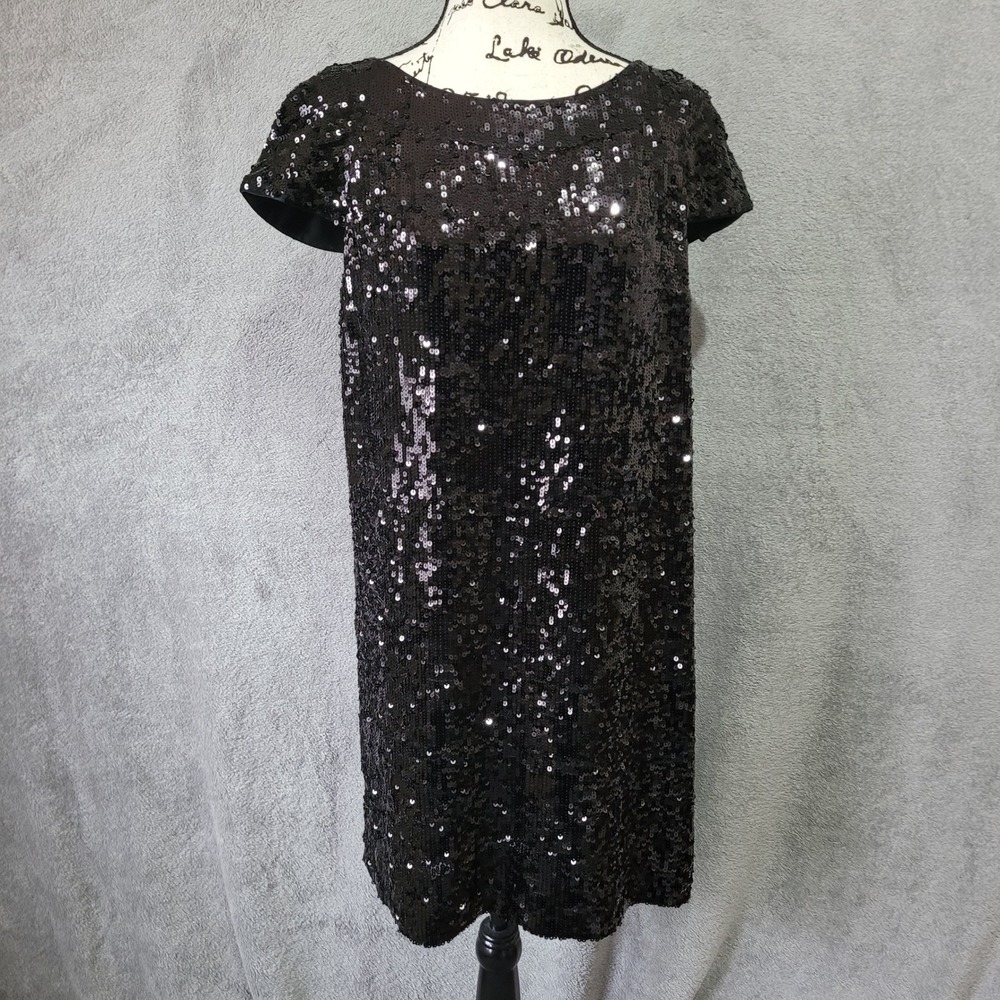 Vintage y2k Banana Republic black sequin cocktail‎ shift dress 100% silk glam